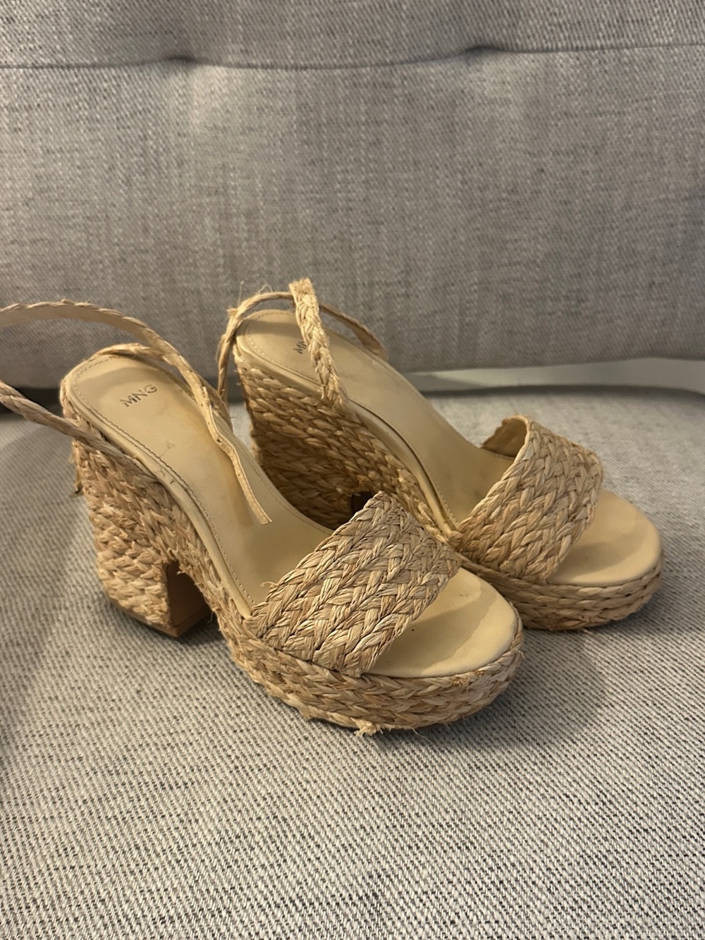 Mango Raffia Platform Heels 38 - Picture 4 of 9